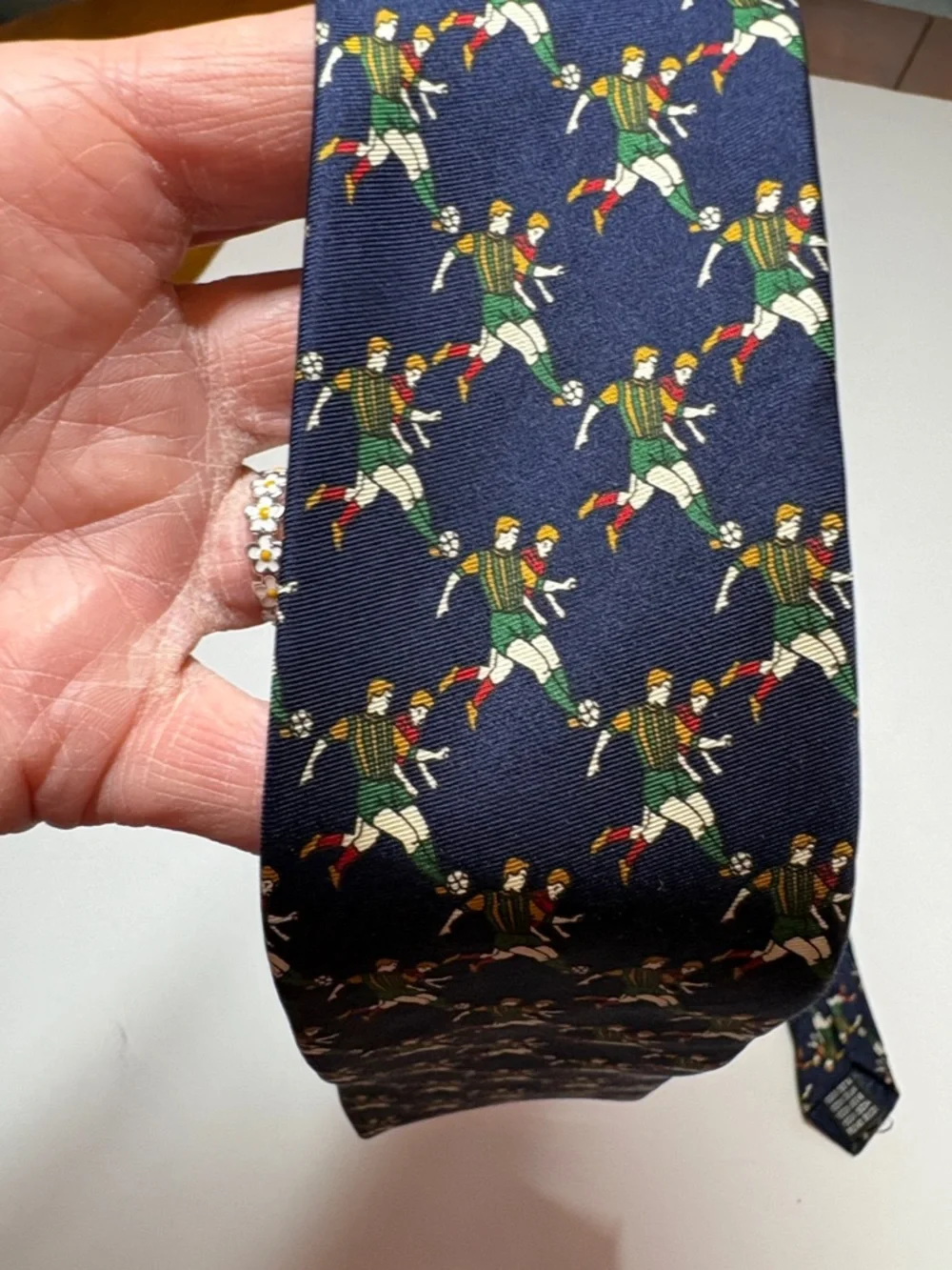 Class Club Young Men’s Navy Patterned Silk Tie - Navy Multicolor Soccer Motif